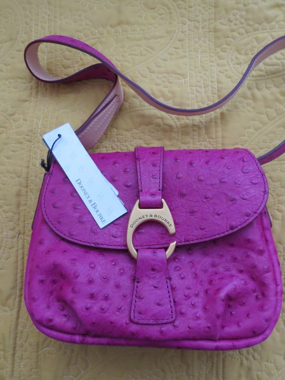 Dooney & Bourke Magenta Pink Ostrich Embossed Leather Crossbody Bag NWT - Picture 1 of 5